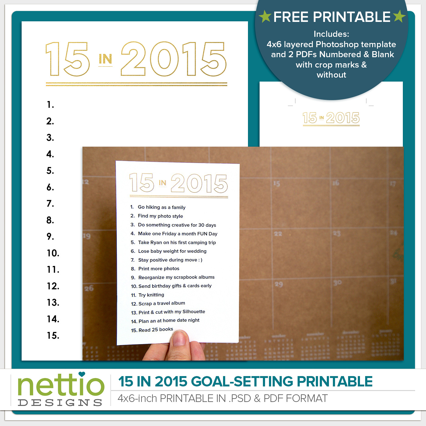 15 in 2015 Goal Setting Free Printable | NettioDesigns